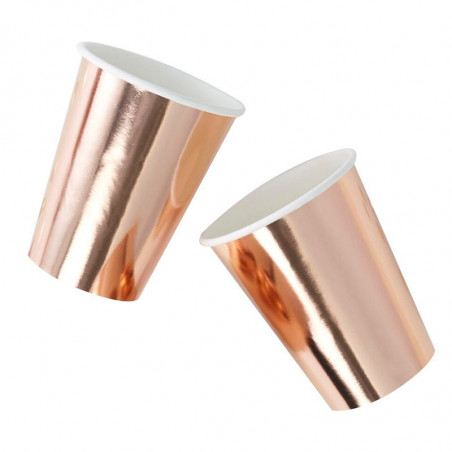 8 Gobelets Premium en Papier Rose Cuivré Rose Gold Uni