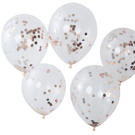 5 Ballons Confettis Rose Gold Rose Cuivré