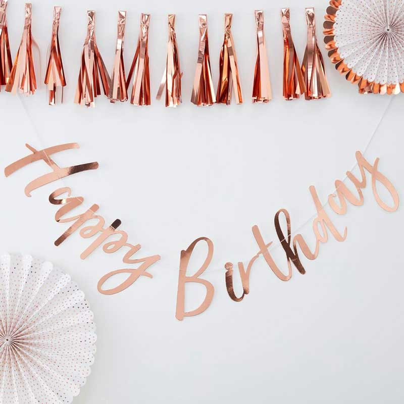 Banderole Happy Birthday Papier Premium Rose Gold Rose Cuivré
