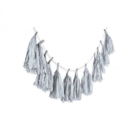 Guirlandes de Tassels Pompons Gris Argent