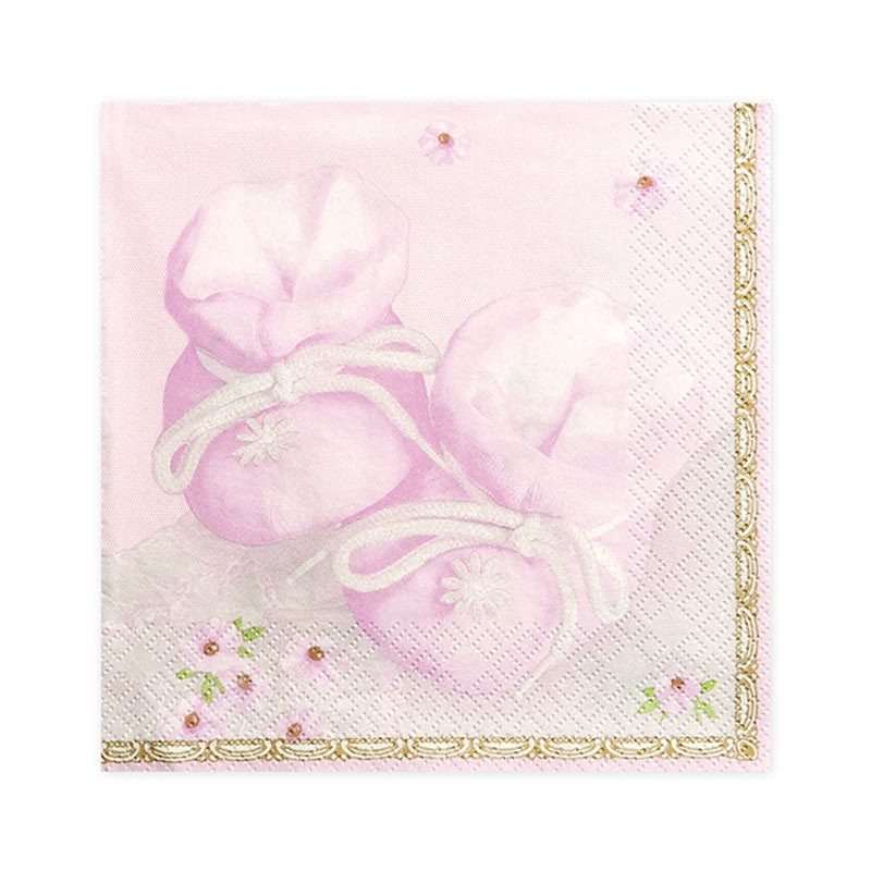 Grandes Serviettes Premium Papier Rose Avec motifs chaussons de Bébé et fleurs