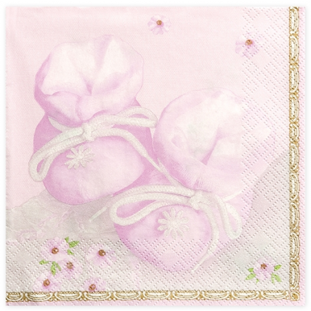 Grandes Serviettes Premium Papier Rose Avec motifs chaussons de Bébé et fleurs