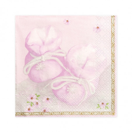 Grandes Serviettes Premium Papier Rose Avec motifs chaussons de Bébé et fleurs