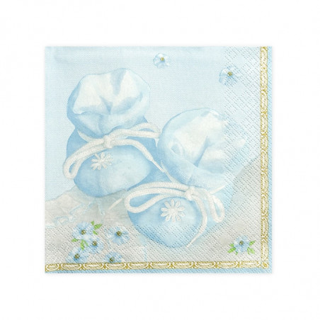 Grandes Serviettes Premium Papier Bleu Avec motifs chaussons de Bébé et fleurs