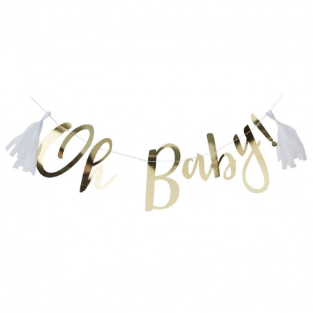 Banderole "Oh Baby" Blanc et doré - Décoration