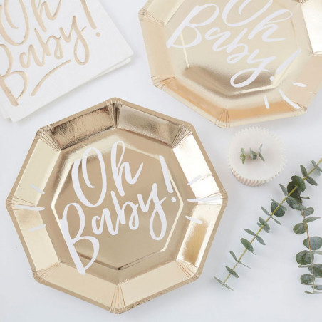 Grandes Assiettes Premium "Oh Baby" Blanc et doré Grandes Assiettes Premium "Oh Baby" Blanc et doré