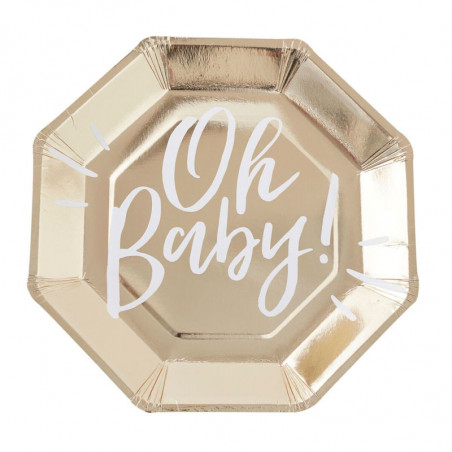 Grandes Assiettes Premium "Oh Baby" Blanc et doré