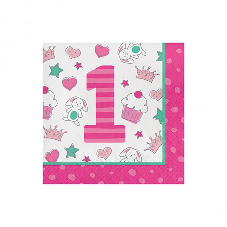 Grandes Serviettes en Papier Premier Anniversaire Rose et Mint - Fille