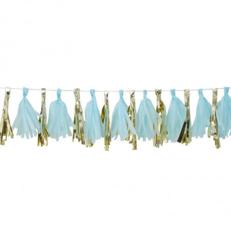 Guirlande de 16 Tassels Bleu Pastel & Doré - Décoration de fête