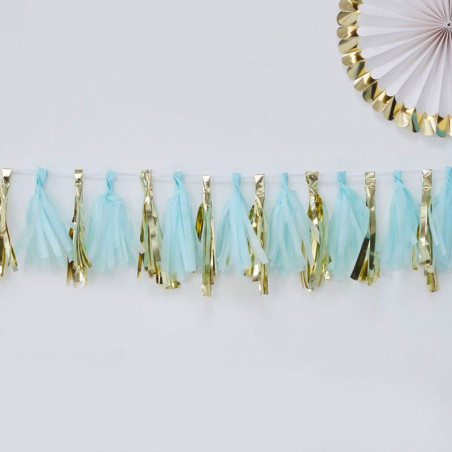 Guirlande de 16 Tassels Bleu Pastel & Doré - Décoration de fête