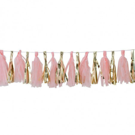 Guirlande de 16 Tassels Rose Pastel & Doré - Décoration de fête