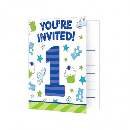 Invitation Premier Anniversaire Bleu et Vert - Garçon