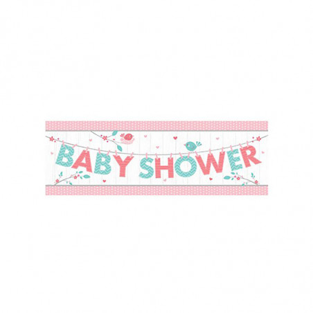 Banderole géante en plastique Hello Baby - Petit Oiseau Rose