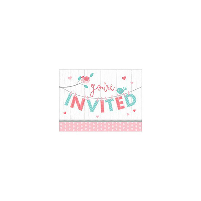 Carte d'invitation Hello Baby - Petit Oiseau Rose
