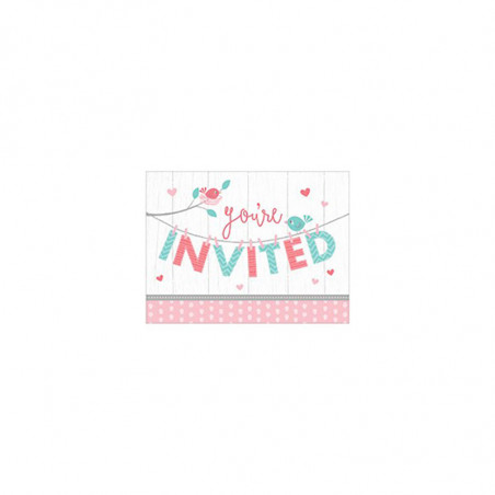 Carte d'invitation Hello Baby - Petit Oiseau Rose