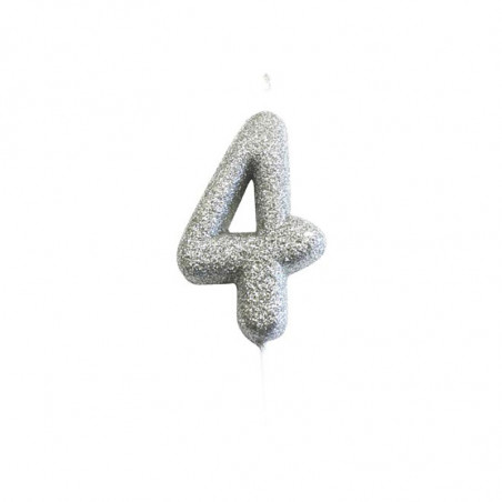 Bougie Glitter Anniversaire Chiffre Argent 4 Quatre