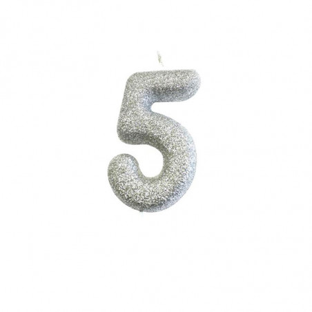 Bougie Glitter Anniversaire Chiffre Argent 5 Cinq