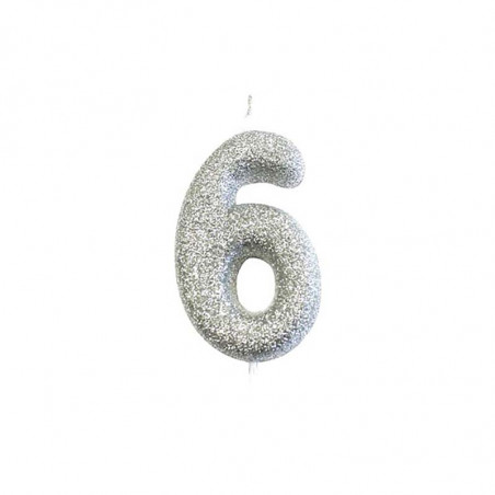 Bougie Glitter Anniversaire Chiffre Argent 6 Six