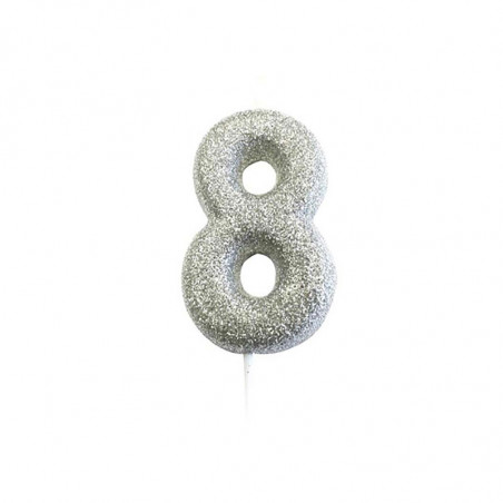 Bougie Glitter Anniversaire Chiffre Argent 8 Huit