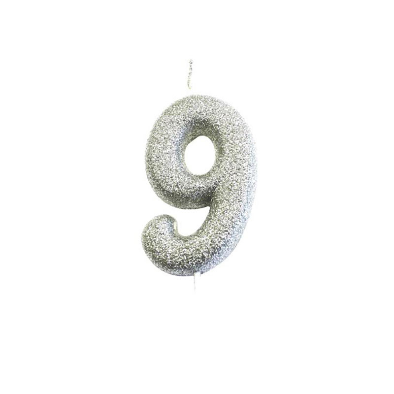 Bougie Glitter Anniversaire Chiffre Argent 9 Neuf