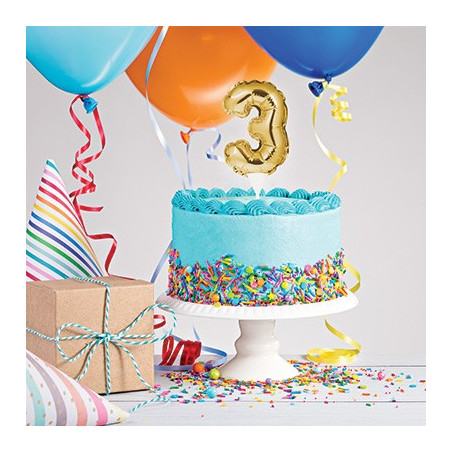 Mini Ballon Chiffre Autogonflable 3 - Décor pour gâteau Doré Mylar