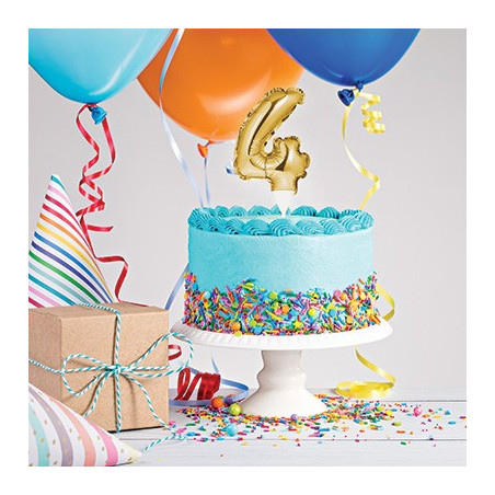 Mini Ballon Chiffre Autogonflable 4 - Décor pour gâteau Doré Mylar