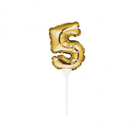 Mini Ballon Chiffre Autogonflable 5 - Décor pour gâteau Doré Mylar