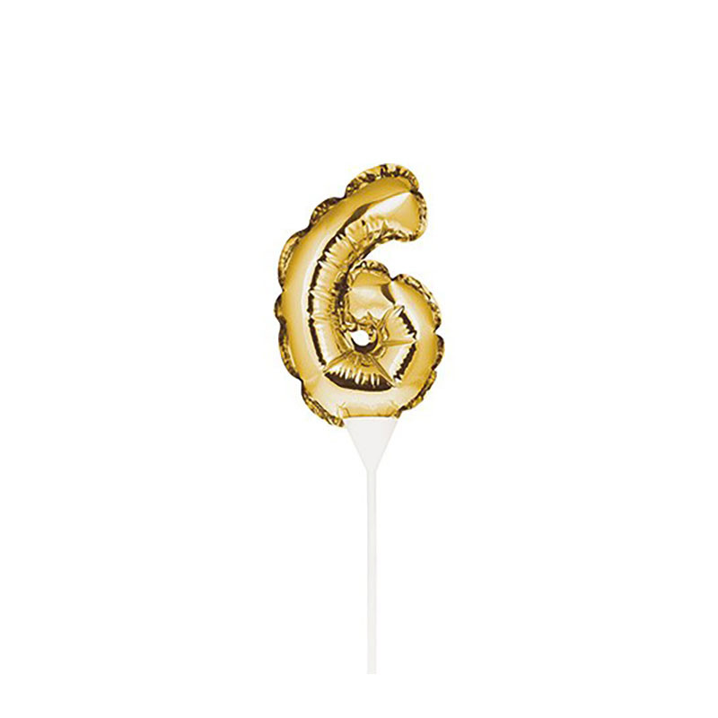 Mini Ballon Chiffre Autogonflable 6 - Décor pour gâteau Doré Mylar
