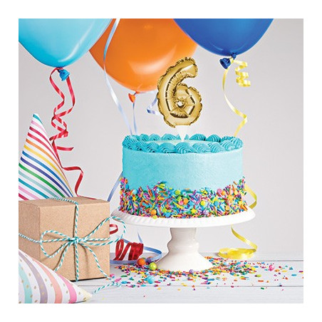 Mini Ballon Chiffre Autogonflable 6 - Décor pour gâteau Doré Mylar