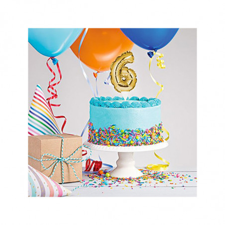 Mini Ballon Chiffre Autogonflable 6 - Décor pour gâteau Doré Mylar