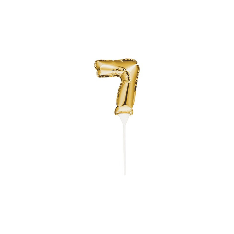 Mini ballon autogonflable chiffre 7 éternel doré pour gâteau
