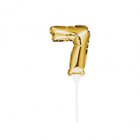 Mini Ballon Chiffre Autogonflable 7 - Décor pour gâteau Doré Mylar