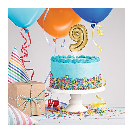 Mini Ballon Chiffre Autogonflable 9 - Décor pour gâteau Doré Mylar