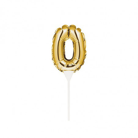 Mini Ballon Chiffre Zéro Autogonflable - Décor pour gâteau Doré Mylar