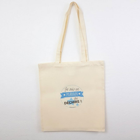 Tote Bag Parrain Qui Déchire Bleu - Sac coton naturel