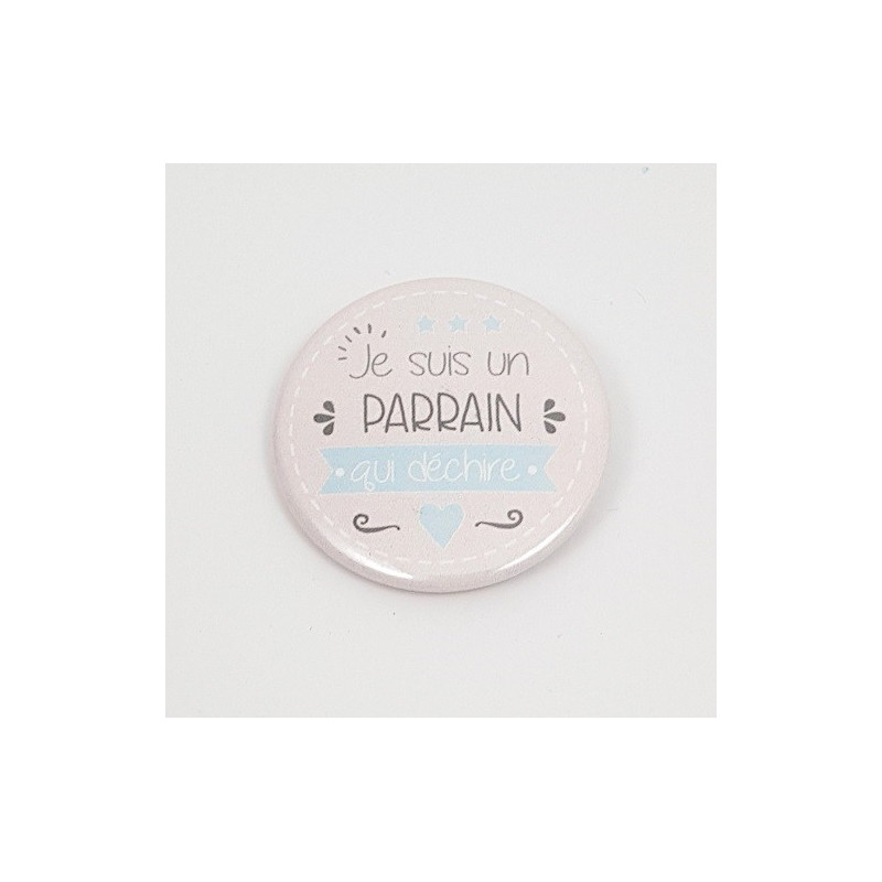 Badge Parrain Qui Déchire Bleu 38mm