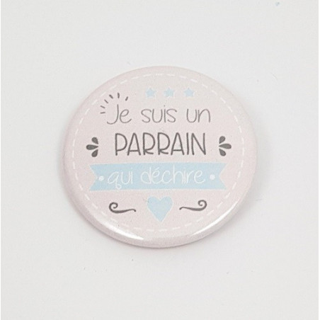 Badge Parrain Qui Déchire Bleu 38mm