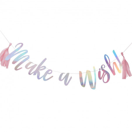 Banderole Holographique " Make a wish" - Licorne Holographique - Anniversaire