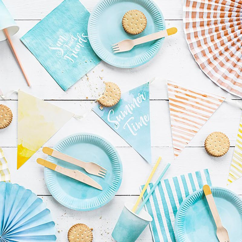 20 serviettes en papier bleu aquarelle - Bleu Pastel