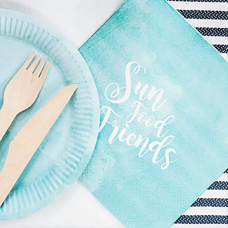 20 serviettes en papier bleu aquarelle - Bleu Pastel