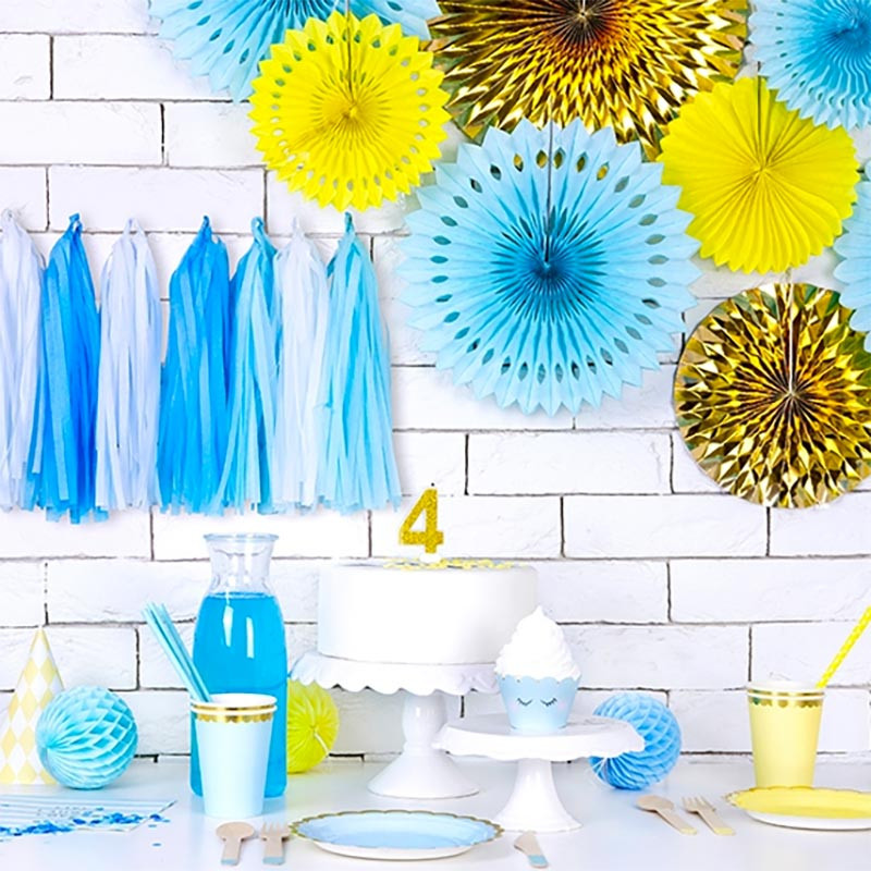 Petites Assiettes Bleu Pastel & Doré - Vaisselle Jetable