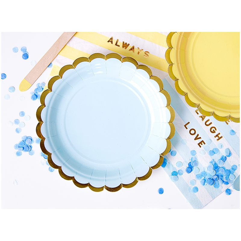 Petites assiettes desserts papier bleu à pois blanc