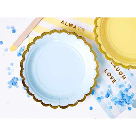 Petites Assiettes Bleu Pastel & Doré - Vaisselle Jetable