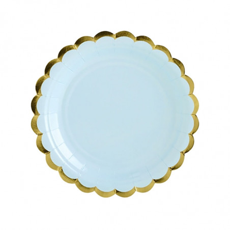 Petites Assiettes Bleu Pastel & Doré - Vaisselle Jetable