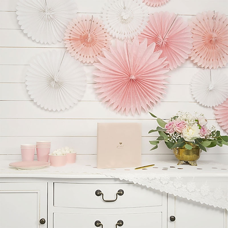 3 Rosaces Rose Pastel en Papier de soie Décoration de Fête