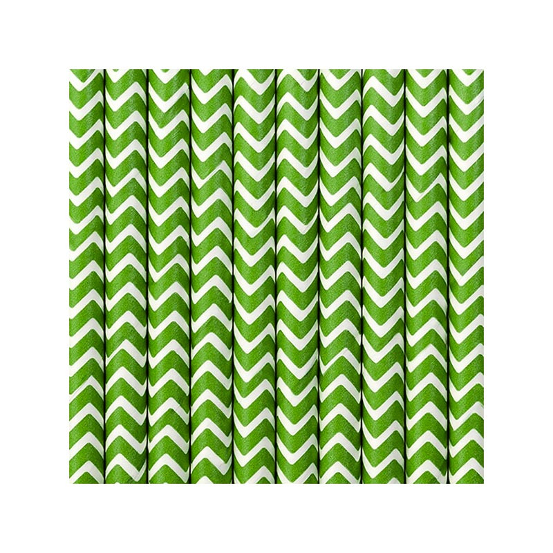 10 Pailles Rétro Chevron Vert Foncé et Blanc