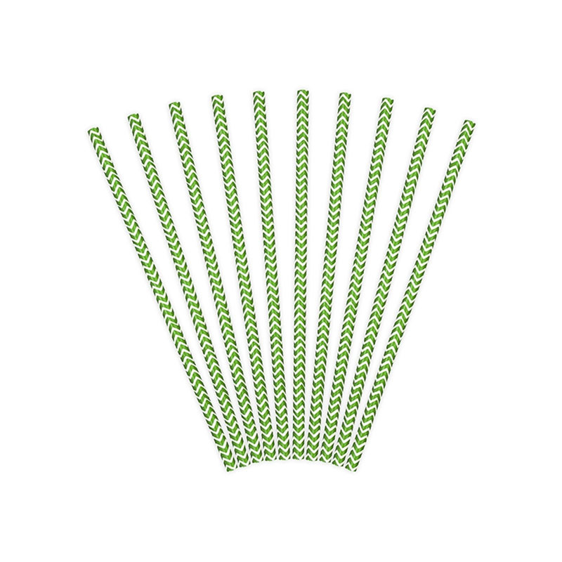 10 Pailles Rétro Chevron Vert Foncé et Blanc