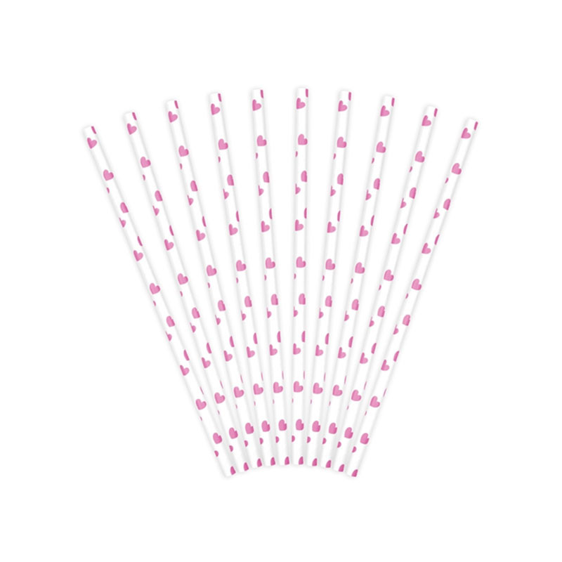 10 Pailles Rétro Petits Coeurs Rose