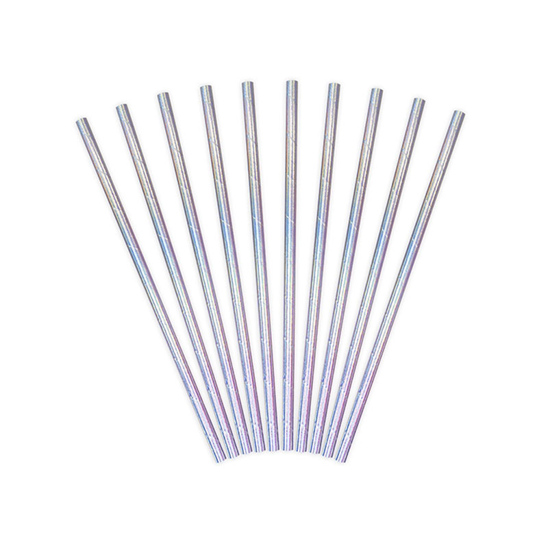 10 Pailles Rétro Gris Holographique Brillant