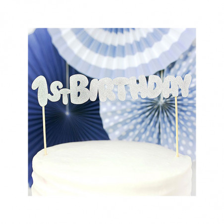 Décor pour Gâteau de Premier Anniversaire Glitter Argent